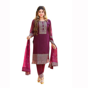 Embroidered Stitched Silk Salwar Kameez Set For Women