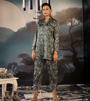 Refreshing Elegance: Women's 2 Piece Green Print Set