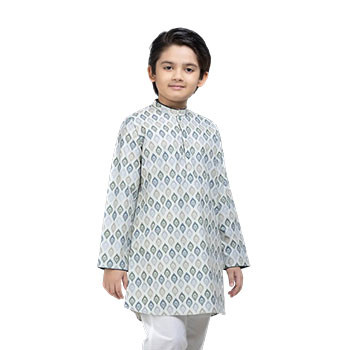 Kids Panjabi  -   Light Grey Printed Vortex Cotton Panjabi