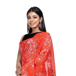 Sharee - Red Printed Cotton Sharee