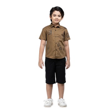 Shirt Pant Set - Dark Brown Printed Cotton Shirt Pant Set