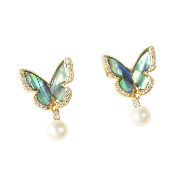 Earring Tops -  Natural Freshwater Pearl Fritillary Butterfly Design 14k Gold Filled Female Stud Earrings Jewelry