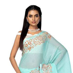 Sharee - Cyan Printed Cotton Sharee