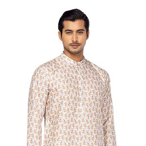 Panjabi - Red Handloom Viscose-Cotton Slim Fit Panjabi