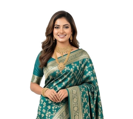 Emerald Green Banarasi Silk Sharee with Ornate Golden Zari