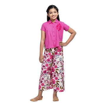 Pant Top Set  - Pink Embroidered Linen Pant Top Set