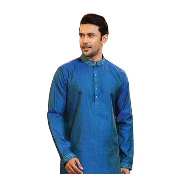 Blue color cotton embroidered regular fit ekchart Panjabi