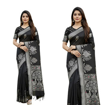 Black Glorious Printed Silk Sharee