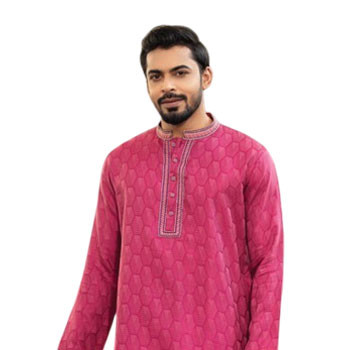 Deep onion color design cotton embroidered regular fit ekchat Panjabi