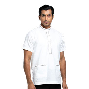 White Embroidered Cotton Fatua For Men