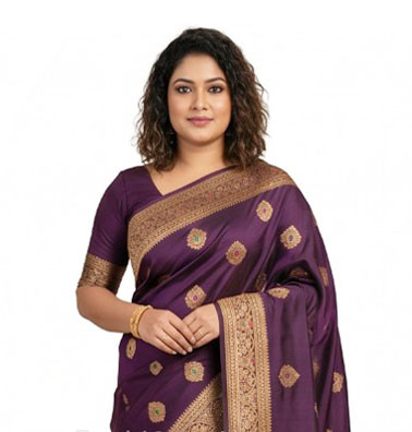 Regal Deep Purple Minakari Katan Sharee