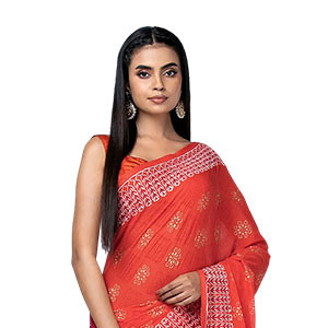 Sharee - Red Printed Cotton Sharee