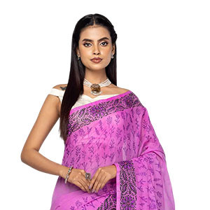 Sharee -Purple Printed and Brush Painted Cotton Sharee
