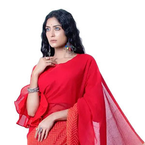 Women's Sharee - Half-Silk sharee feature Block-print & Hand-work