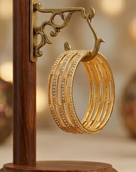 Ornate Gilded Lattice Bangle Set  - 2 Pcs
