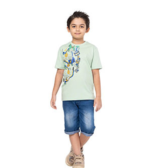 Toddler Boy -  LiLight Green Printed Cotton T-Shirt
