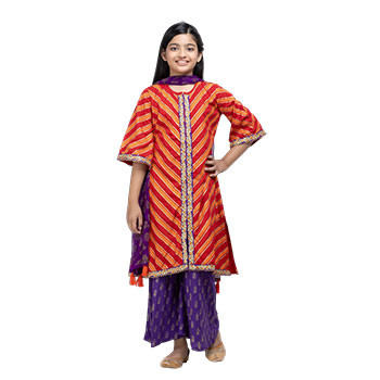 Shalwar Kameez  -  Orange/Red Printed and Embroidered Linen Shalwar Kameez