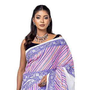 Sharee - Off White Printed Cotton Sharee