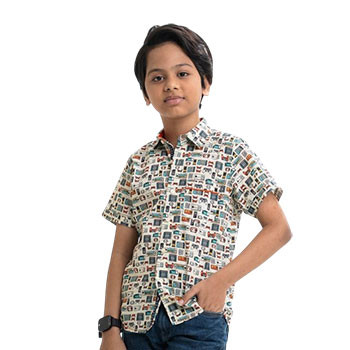 Kids Casual Shirts - Printed Cotton Short-Sleeve Casual Shirt