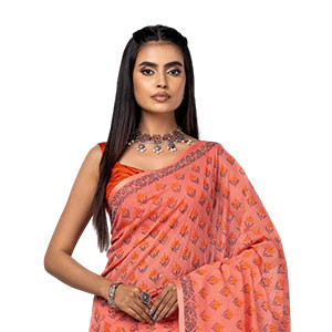 Sharee - Watermelon Pink Printed Cotton Sharee