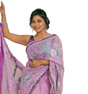 Light Lavender Embroidered Muslin Sharee For Women