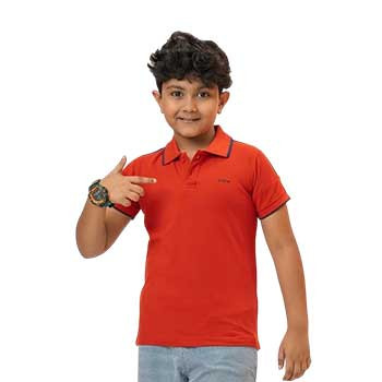 Kids Polo Shirt - Red Orange Pique Short Sleeve Polo