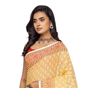 Light Yellow Printed Cotton Sharee