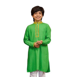 Kids Panjabi - Green color design cotton embroidered boys Panjabi