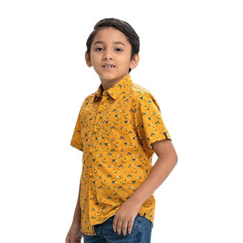 Kids Casual Shirts - Yellow Cotton Short-Sleeve Casual Shirt