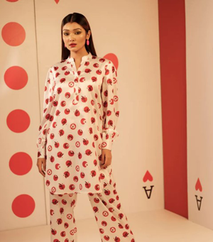 Classic Simplicity: Women's 2 Piece White Print Set