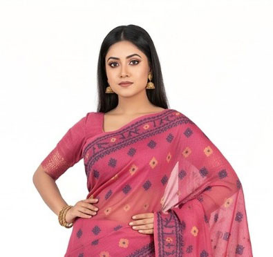 Charming Rose Pink Tangail Jamdani Sharee