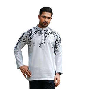 White printed cotton full sleeve gents Fatua.
