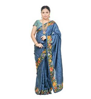Exquisite Hand-Embroidered Tussore Silk Saree