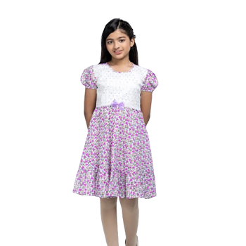 Baby Girls - White Printed Cotton Frock
