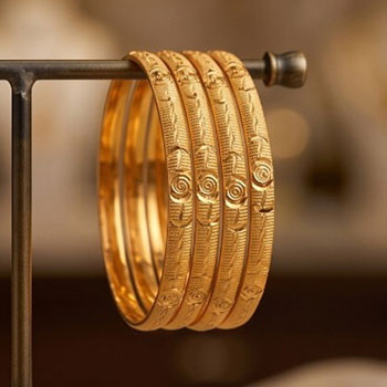 Golden Rose Textured Bangle Set - 4 Pcs