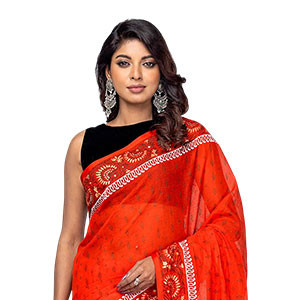 Sharee - Red Printed and Embroidered Cotton Sharee