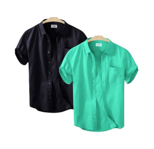 Half Sleeve Solid Colour Double Shirts - For Men