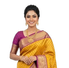 Mustard Yellow Banarasi Katan Silk Sharee with Purple Border