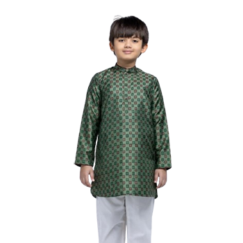 Kids Panjabi  -  Pink Printed Joysree Silk Panjabi