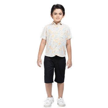Shirt Pant Set -  Off White Printed Cotton Shirt Pant Set