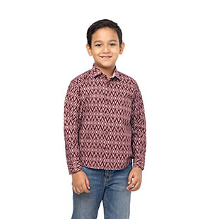 Boy Kids - Brown/Dusty Pink Printed Cotton Shirt