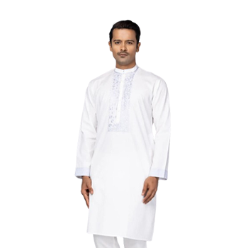 White Embroidered Cotton Panjabi