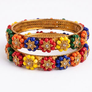 Vibrant Floral Bloom Handcrafted Gold-Toned Bangles 2 pcs