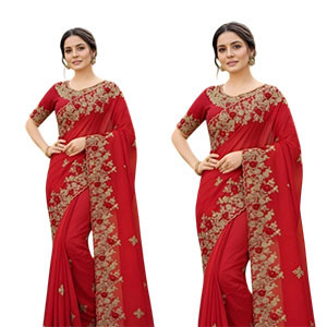 Weightless Georgette Embroidery Work Sharee