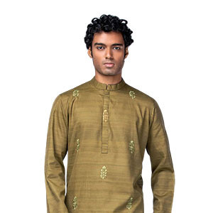 Olive Embroidered Endi Cotton Panjabi