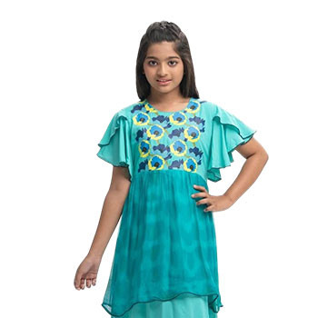 Kids Frocks - Aqua Green Viscose A-line Frock
