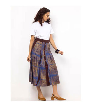 Coffee Printed Linen Taaga Skirt