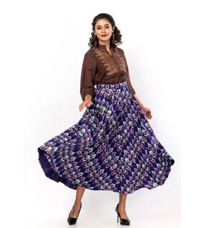 Navy Blue Printed Viscose Skirt