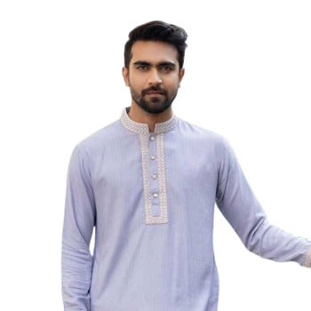 Ash color cotton embroidered regular fit ekchat Panjabi