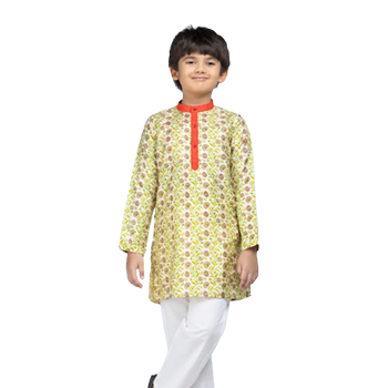 Kids Panjabi  -  Multicolour Printed Silk Panjabi